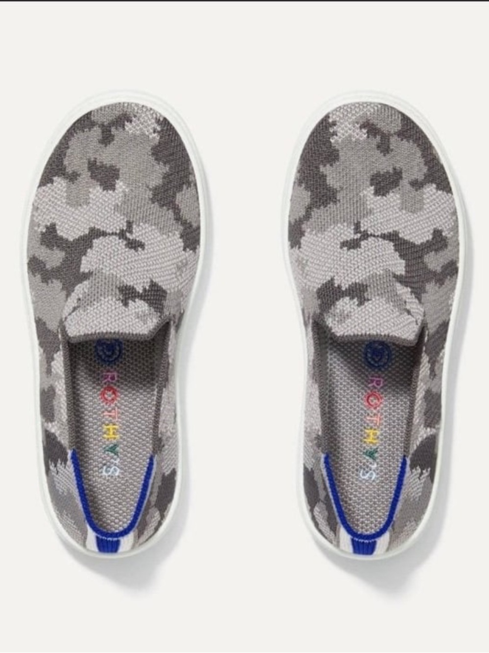 Rothy’s Gray Camouflage Slip-On Kids Sneakers